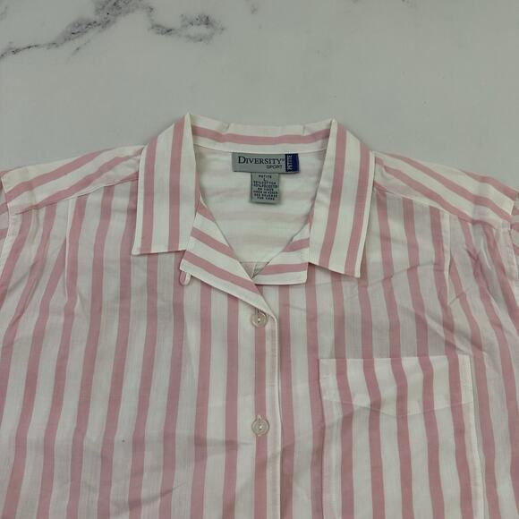 Diversity Womens Vintage 90s Button Up Shirt Size L P Pink White Stripe Boxy Fit - Picture 2 of 11